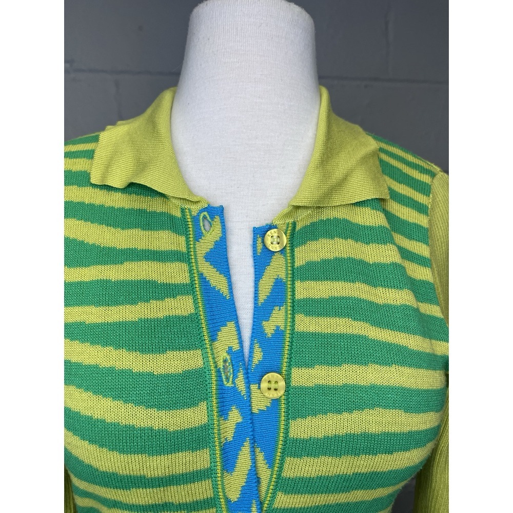 Kenzo Jeans Womens Y2K Cardigan Large Medium Green Animal Print Collared Pop Art - Picture 2 of 11